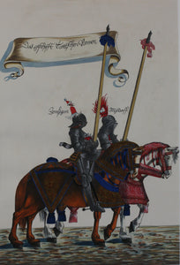 Heinrich Pallmann - Hans Burgkmair, after. Two medieval German knights. Watercolors. After 1910.