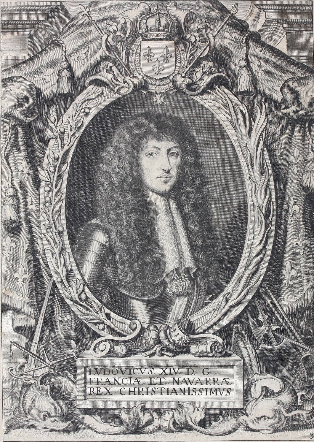Anselm van Hulle, after. Portrait of Louis XIV. Engraving. C. 1697.