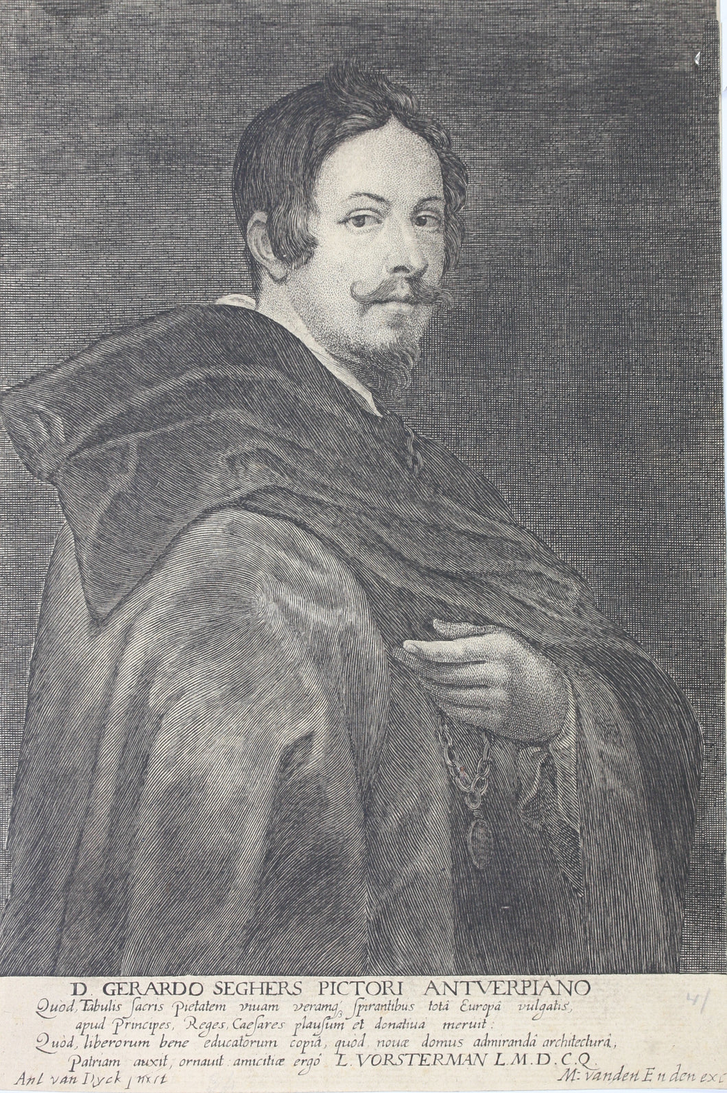 Anthony van Dyck, after. Portrait of Gerardo Seghers. Engraving by Lucas Vorsterman I. 1645-1655.