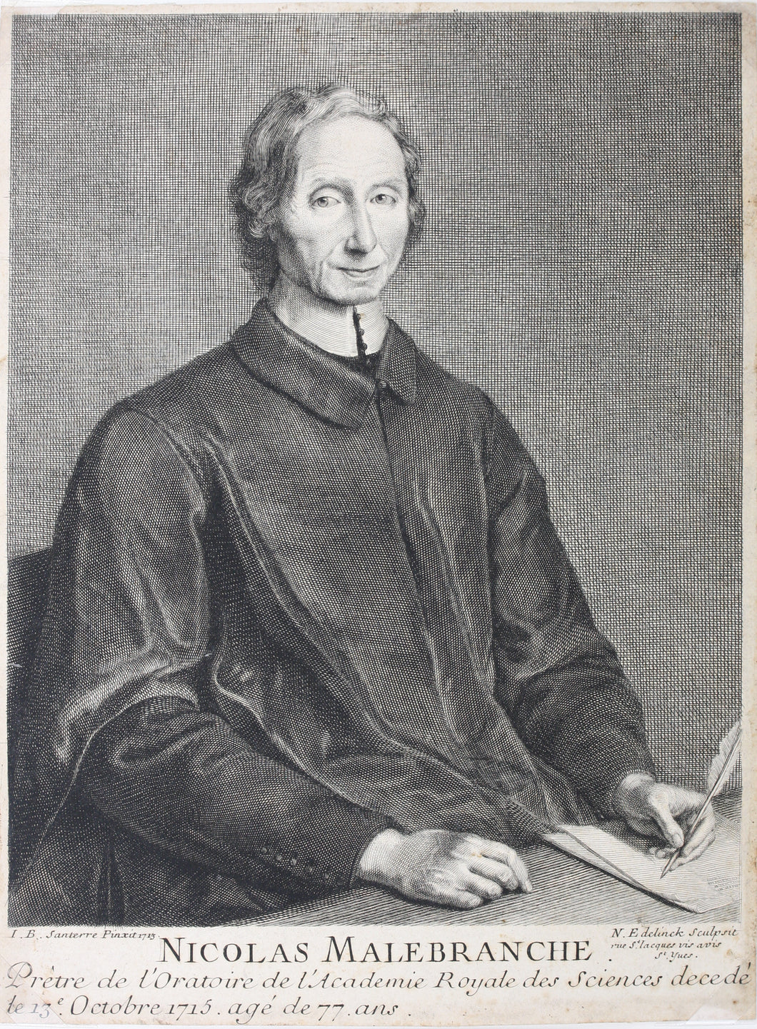 JeanBaptiste Santerre, after. Portrait of Nicolas Malebranche. Engrav