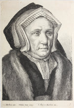 Load image into Gallery viewer, Hans Holbein the Younger, after. Portrait of Lady Margaret Butts. Etching by Wenceslaus Hollar. 1649.
