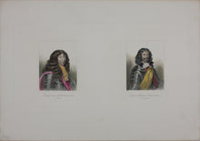 Load image into Gallery viewer, Portraits of Henri II d&#39;Orléans Duc de Longueville, and Armand de Bourbon, Prince de Conti. Chalcographie du Louvre. Hand colored engraving. 1830s..
