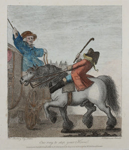 Henry William Bunbury, after. One way to stop your Horse. Colored engraving. 1786.