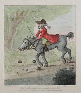 Henry William Bunbury, after. How to ride genteel and agreeable down Hill. Colored engraving. 1786.