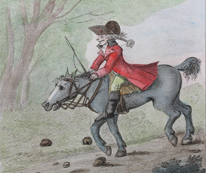 Henry William Bunbury, after. How to ride genteel and agreeable down Hill. Colored engraving. 1786.