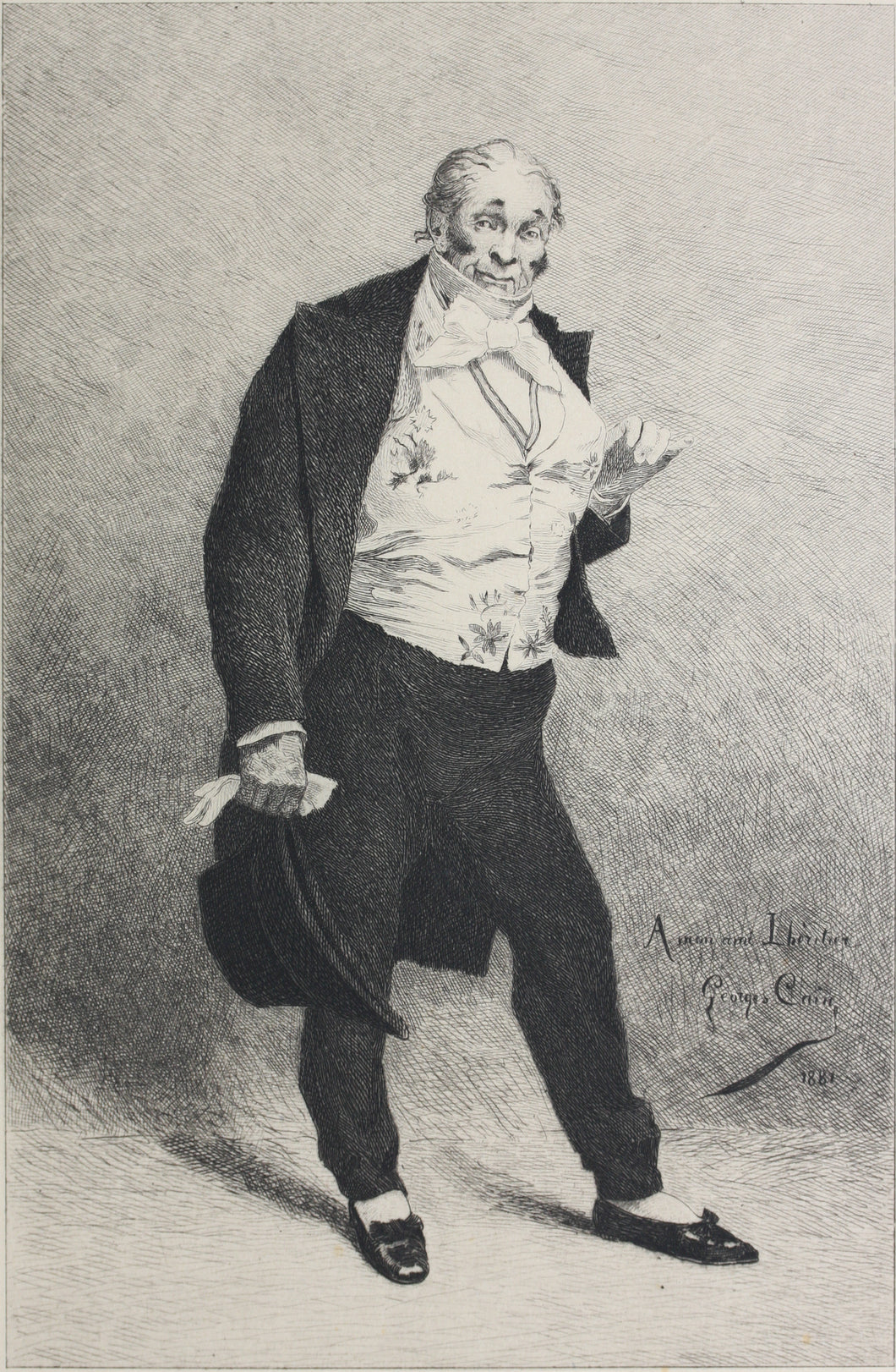 Georges Jules Auguste Cain, after. Portrait of Mr. Lhéritier. Etching by Léon Gaucherel. 1881.