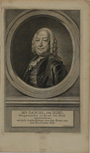 Load image into Gallery viewer, Hendrik Pothoven, after. Portrait of Daniel de Dieu. Engraving by Jacob Houbraken. 1757.
