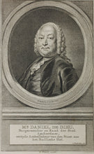 Load image into Gallery viewer, Hendrik Pothoven, after. Portrait of Daniel de Dieu. Engraving by Jacob Houbraken. 1757.
