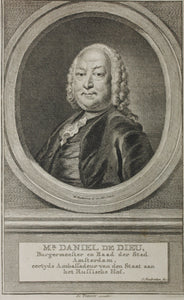 Hendrik Pothoven, after. Portrait of Daniel de Dieu. Engraving by Jacob Houbraken. 1757.