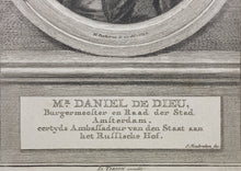Load image into Gallery viewer, Hendrik Pothoven, after. Portrait of Daniel de Dieu. Engraving by Jacob Houbraken. 1757.
