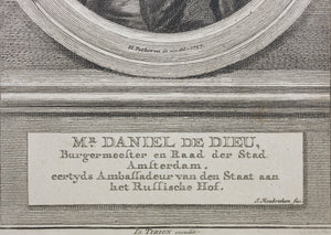 Hendrik Pothoven, after. Portrait of Daniel de Dieu. Engraving by Jacob Houbraken. 1757.