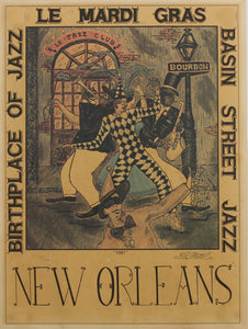 George Luttrell II. Le Mardi Gras, Basin Street Jazz, Bourbon Street. Original Vintage Poster. 1987.