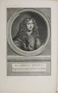 Nicolaes Maes, after. Portrait of Mr. Gerrit Hooft. Engraving by Jacob Houbraken. 1708 - 1780.