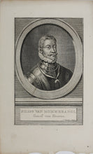Load image into Gallery viewer, Jacob Houbraken. Portrait of Philips van Montmorency. Engraving. 1713-1780.
