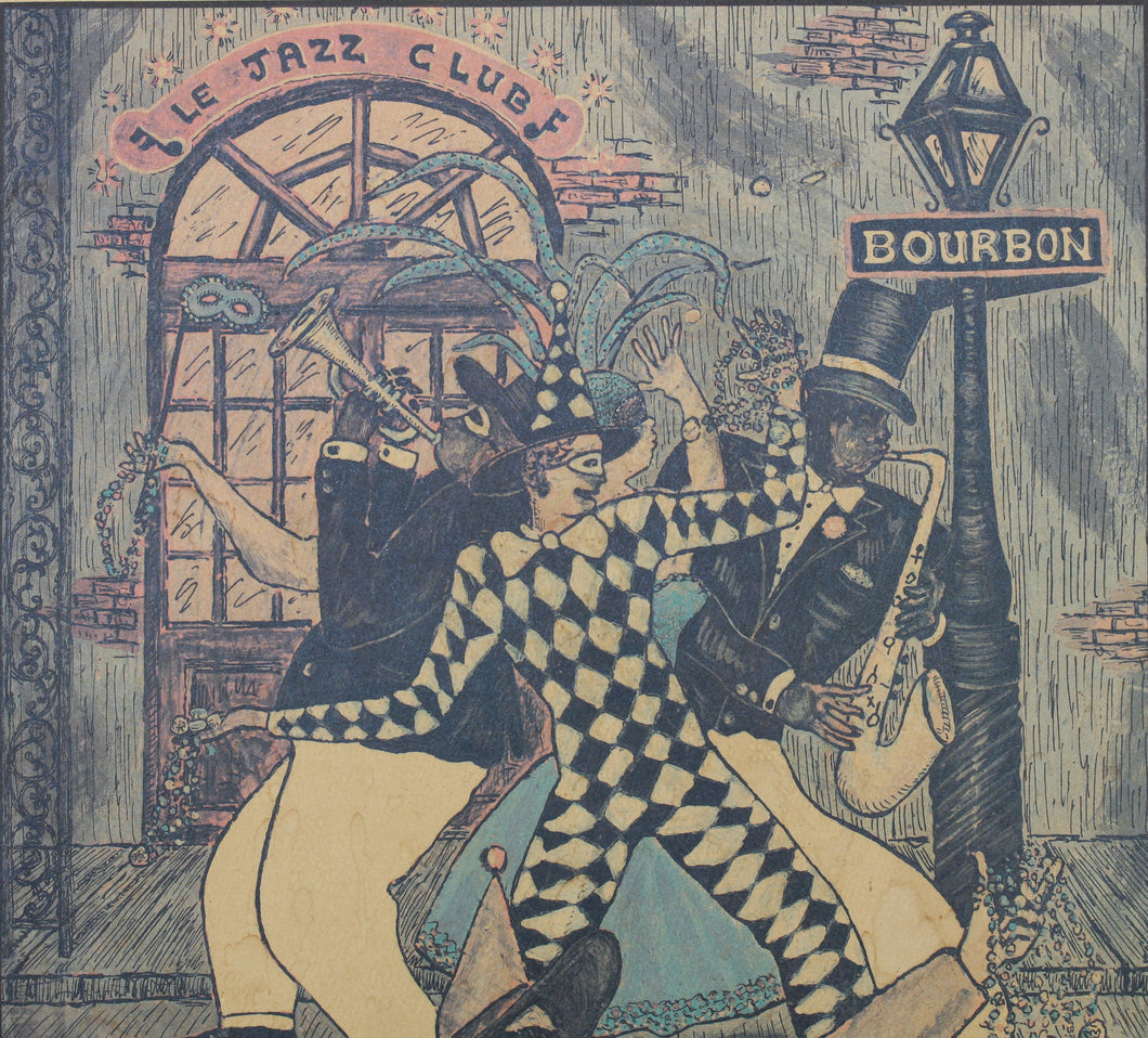 George Luttrell II. Le Mardi Gras, Basin Street Jazz, Bourbon Street. Original Vintage Poster. 1987.