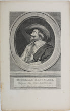 Load image into Gallery viewer, Jacob Backer, after. Hendrik Pothoven, after. Portrait of Nicolaas Hasselaer.  Engraving by Jacob Houbraken. 1749 - 1780 and/or 1796.
