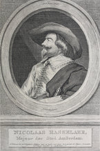 Load image into Gallery viewer, Jacob Backer, after. Hendrik Pothoven, after. Portrait of Nicolaas Hasselaer.  Engraving by Jacob Houbraken. 1749 - 1780 and/or 1796.
