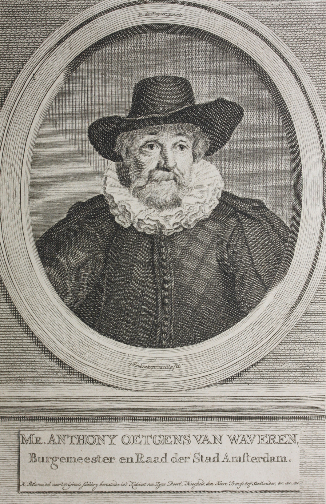 Thomas de Keyser, after. Hendrik Pothoven, after. Portrait of Antonius Oetgens van Waveren. Engraving by Jacob Houbraken. 1749 - 1780 and/or 1796.