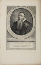 Load image into Gallery viewer, Monogrammist VG, after. Portrait of Jacobus Trigland. Engraving by Jacob Houbraken. 1749 - 1759 and/or 1796.
