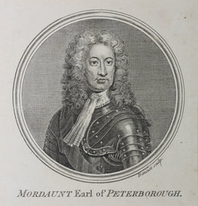 Sir Godfrey Kneller, after. Jacob Houbraken, after. Portrait of Charles Mordaunt, 3rd Earl of Peterborough. Engraving by Antoine Benoist. 1757.