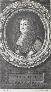 Sir Peter Lely, after. Portrait of King Charles II. Engraving of George Vertue. 1745.