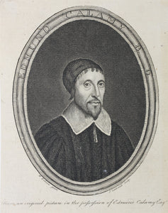 William Dobson, after. Portrait of Edmund Calamy. Engraving by James Caldwell. 18th century.