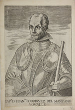 Load image into Gallery viewer, Alonso de Ovalle. Portrait of Capn. D. Francesco Rodriguez del Manzano Y Ovalle. Engraving. 1646.
