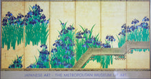 Load image into Gallery viewer, Ogata Korin. Iris and Bridge. Original Vintage Japanese Art Exhibition Poster. The Metropolitan Museum of Art. 1987.
