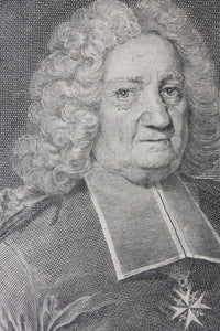 Jacques François Delyen, after. Portrait of René Aubert de Vertot. Engraving by Laurent Cars. 1726.