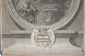 Jacques François Delyen, after. Portrait of René Aubert de Vertot. Engraving by Laurent Cars. 1726.