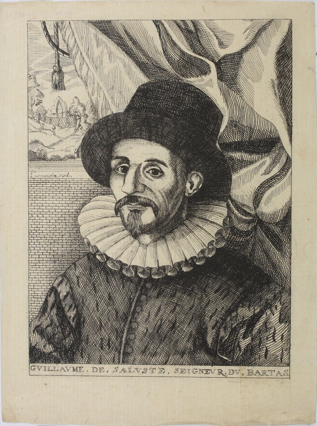 Nicolas de Larmessin. Portrait of Guillaume de Sallus, seigneur du Bartas. Engraving. Late 17th to early 18th century.