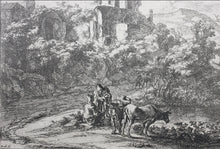 Load image into Gallery viewer, Jan Both. View of Tivoli with two cowherds in conversation. Etching. 1636-1652.
