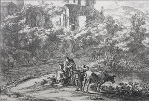 Jan Both. View of Tivoli with two cowherds in conversation. Etching. 1636-1652.