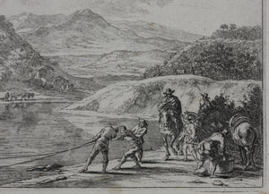 Jan Both. Fishermen fishing in the river Tiber near Mount Soracte. Etching. 1636-1652.