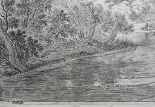 Load image into Gallery viewer, Jan Both. Fishermen fishing in the river Tiber near Mount Soracte. Etching. 1636-1652.
