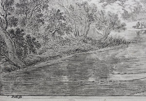 Jan Both. Fishermen fishing in the river Tiber near Mount Soracte. Etching. 1636-1652.