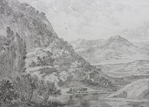 Jan Both. Fishermen fishing in the river Tiber near Mount Soracte. Etching. 1636-1652.