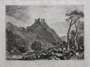 Joseph Mallord William Turner, after. Okehampton Castle on the River Okement. Engraved by Charles Turner. 1825.