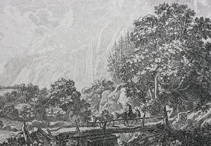 Jan Both. Travellers and their mules on the wooden bridge near Sulmona and Tivoli. Etching. 1636-1652.