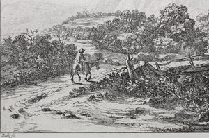 Jan Both. Travellers and their mules on the wooden bridge near Sulmona and Tivoli. Etching. 1636-1652.