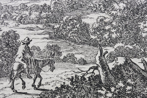 Jan Both. Travellers and their mules on the wooden bridge near Sulmona and Tivoli. Etching. 1636-1652.
