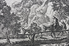 Load image into Gallery viewer, Jan Both. Travellers and their mules on the wooden bridge near Sulmona and Tivoli. Etching. 1636-1652.
