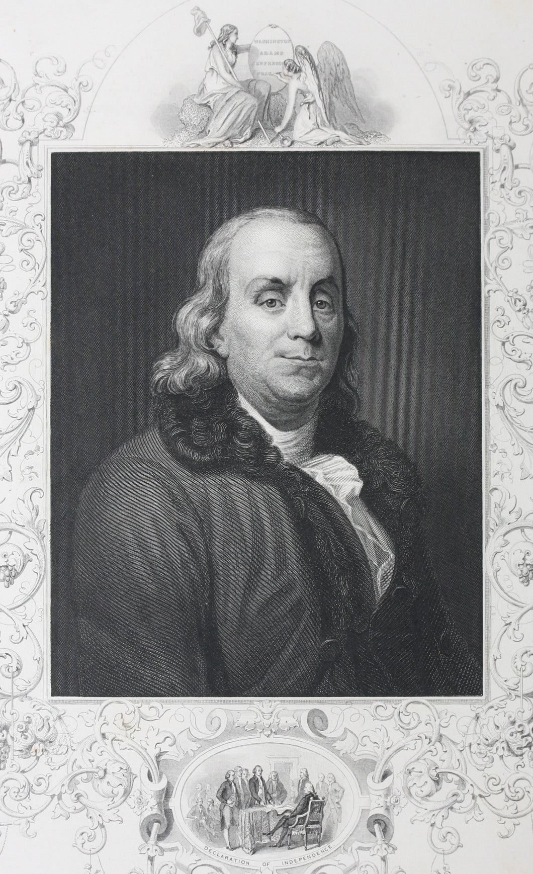 Joseph Siffred Duplessis, after. John Trumbull (vignette), after. Portrait of Benjamin Franklin. Engraving by W. Joseph Edwards. 1843-1864.