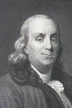 Load image into Gallery viewer, Joseph Siffred Duplessis, after. John Trumbull (vignette), after. Portrait of Benjamin Franklin. Engraving by W. Joseph Edwards. 1843-1864.
