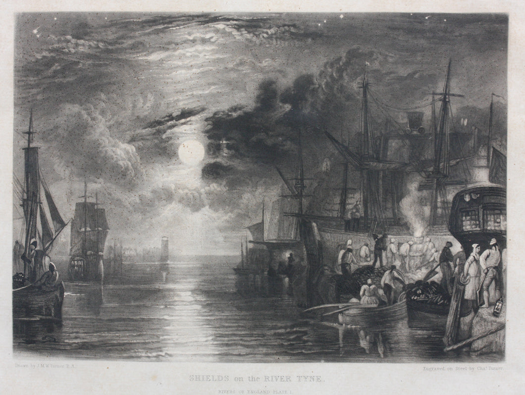 Joseph Mallord William Turner, after. Shields on the river Tyne. Engraved by Charles Turner. 1823.