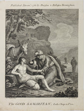 Load image into Gallery viewer, Moses Haughton, after. The Good Samaritan. Engraving by Robert Hancock. 1788.
