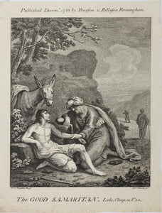 Moses Haughton, after. The Good Samaritan. Engraving by Robert Hancock. 1788.