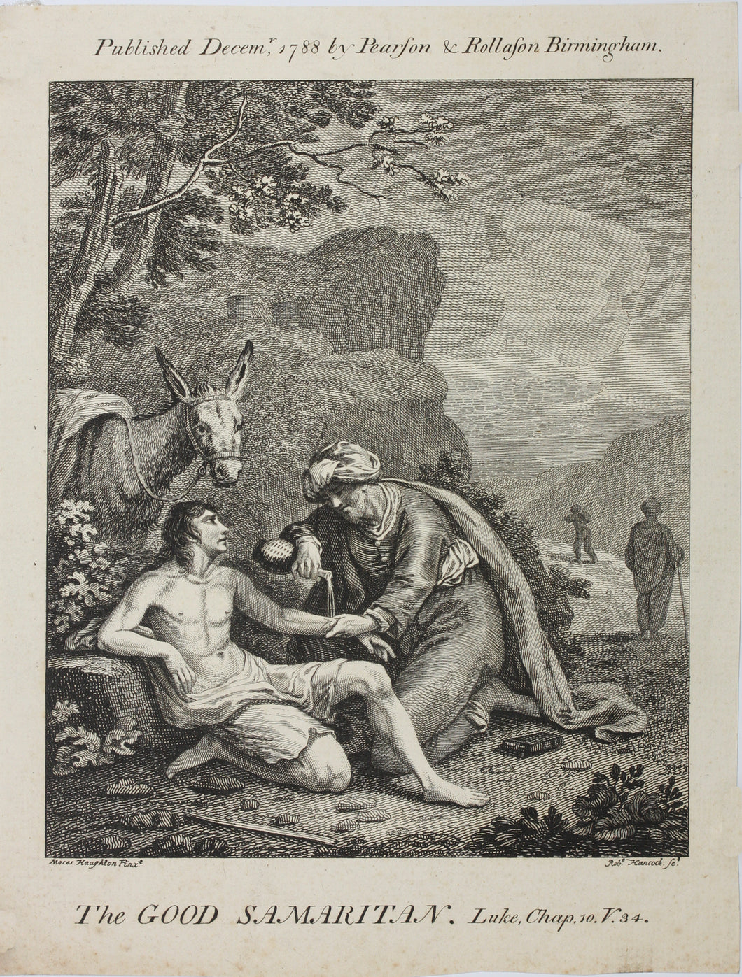 Moses Haughton, after. The Good Samaritan. Engraving by Robert Hancock. 1788.