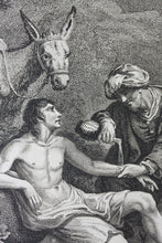 Load image into Gallery viewer, Moses Haughton, after. The Good Samaritan. Engraving by Robert Hancock. 1788.
