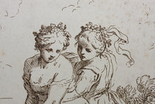 Load image into Gallery viewer, Simon da Pesero, after. A woman helping Europa to climb on the bull. Etching by Giuseppe Zocchi. 1764.
